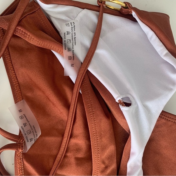 SHEIN Brown Strappy Ring Detail Bikini Set Size Medium Cutout Two Piece Swim - Picture 8 of 10
